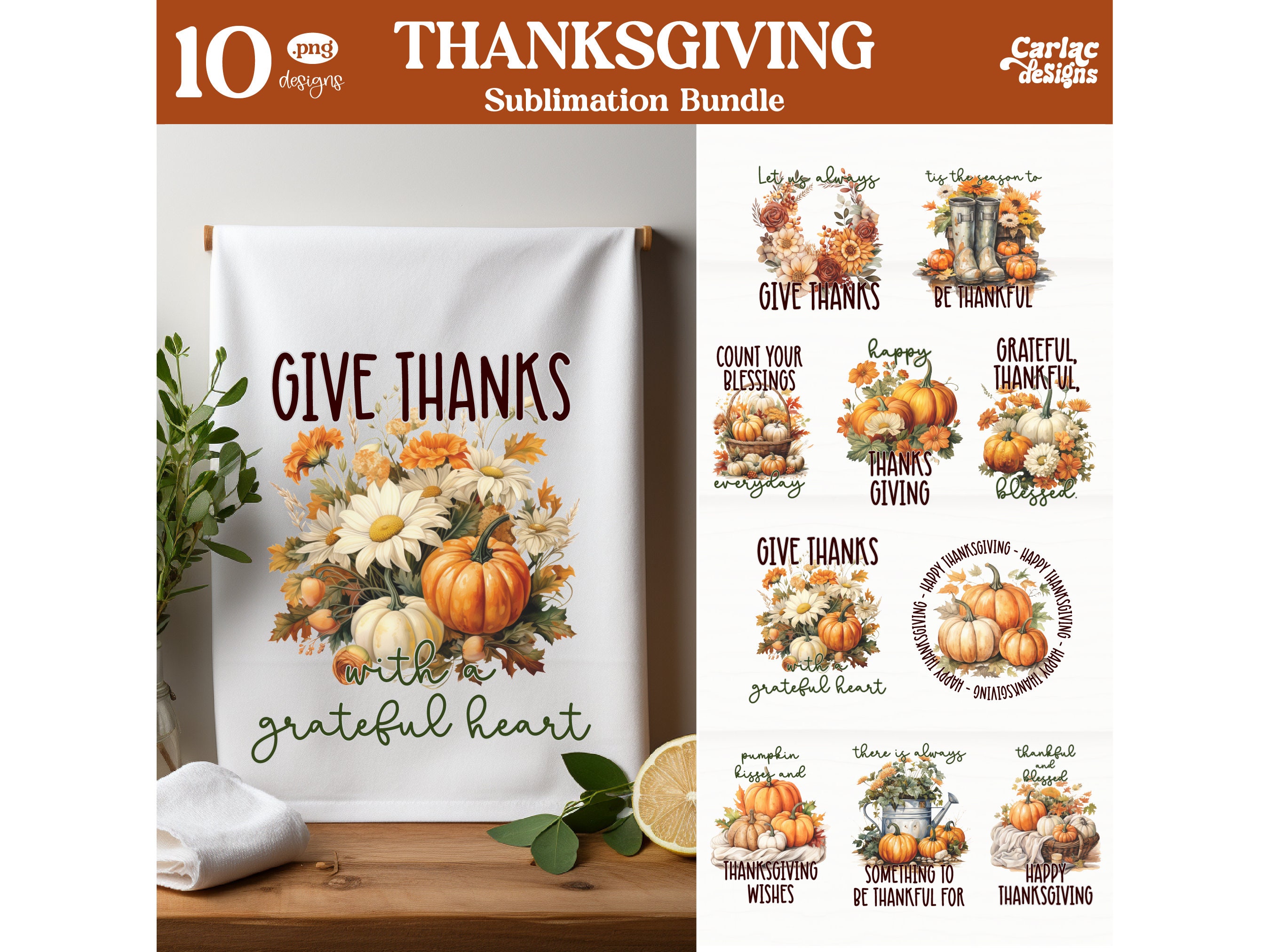 Thanksgiving Towel Sublimation Designs Thankful Blessed Kitchen