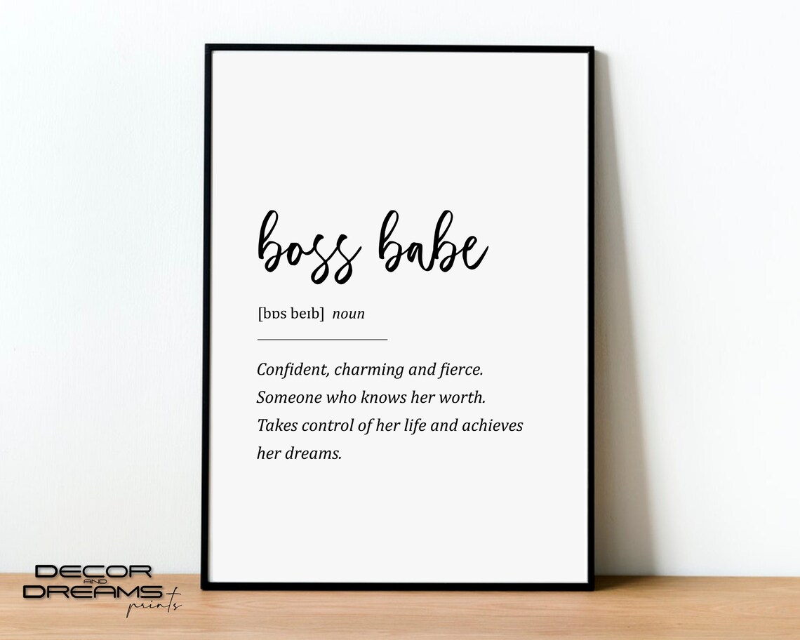 Boss Babe Definition Print Printable Office Decor Boss Lady Etsy