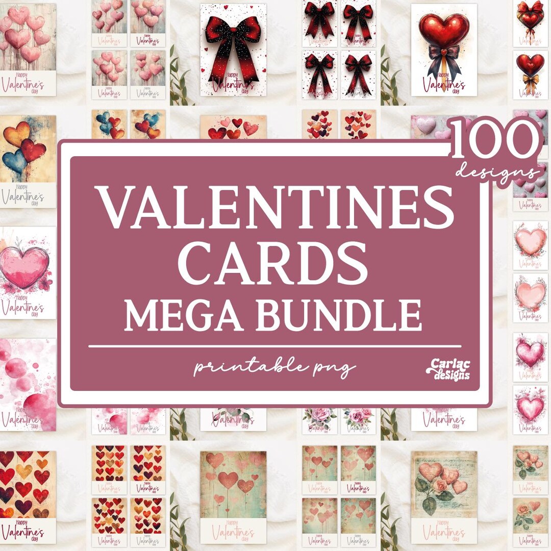 Valentines Day Printable Cards Mega Bundle, Happy Valentine's Day Cards ...
