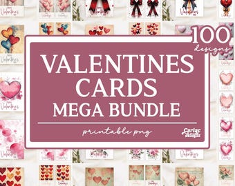 Valentine's Day Cards Mega Bundle, 100 PNG Designs (Digital Download)