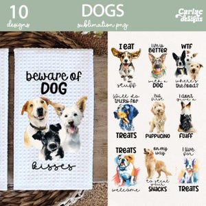 Paquete de sublimación de toallas de cocina, toallas de cocina para perros PNG, toallas de cocina para amantes de los perros