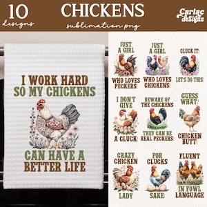 Lot sublimation de torchons de cuisine, Sublimation de poulets, Sublimation de torchons de poulet, Sublimation de torchons de cuisine de ferme