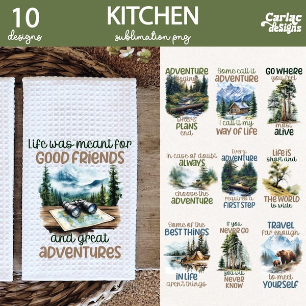 Camping Kitchen Towel Sublimation Designs, Adventure PNG Bundle