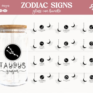 Envoltura de lata de vidrio del zodiaco svg, svg del zodiaco, svg de vaso de vidrio, svg de lata de cerveza, SVG de envoltura de lata de vidrio, envoltura de lata de vidrio de 16 oz, archivo de corte para Cricut