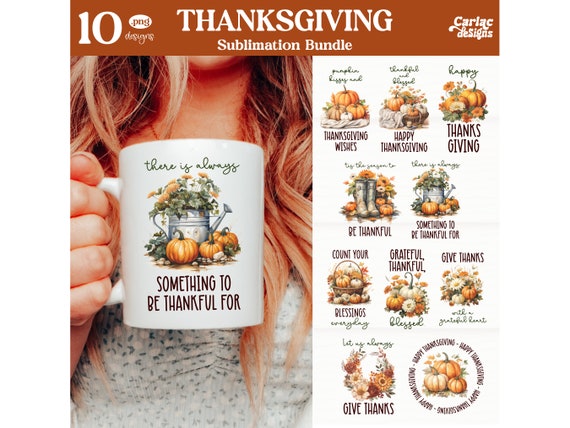 Thanksgiving Mug Sublimation Designs, Fall PNG Bundle (Digital Download)