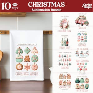 Sublimação de toalhas de cozinha, pacote de toalhas de cozinha de Natal, pacote de sublimação de toalhas de chá, designs de sublimação de pegadores de panela, designs de panificação