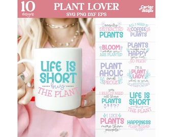 Paquete SVG con frases divertidas sobre plantas, diseños para amantes de las plantas (descarga digital)