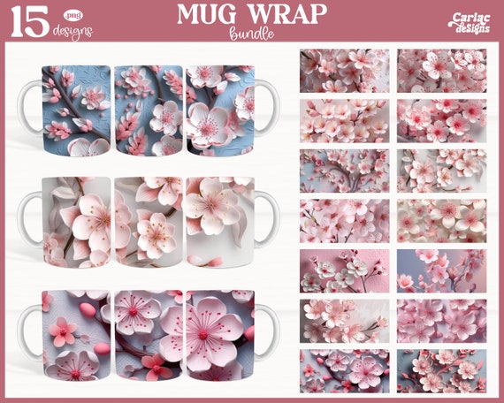 Floral 3D Mug Wrap Bundle | 15 PNG Designs (Digital Download)