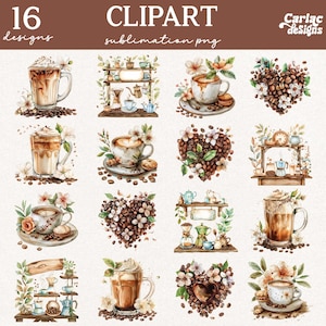 Coffee Watercolor Clipart, Coffee Watercolor Illustration, Digital Stickers, Coffee Digital Planner Stickers, Coffee Digital Stickers