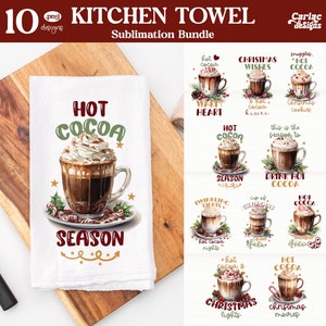 Hot Cocoa Kitchen Towel Bundle, Kitchen Towel Sublimation, Christmas Kitchen Towel Sublimation, hot cocoa tea towel sublimation