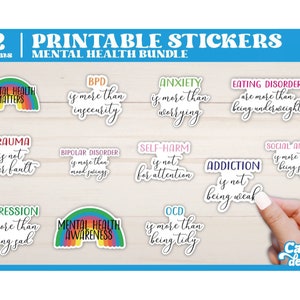 Mental Health Printable Stickers | Awareness Stickers | Mental Health print and cut stickers | -- Digital Download --