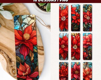 Christmas Poinsettia Flower Bookmarks, 10 PNG Designs (Digital Download)