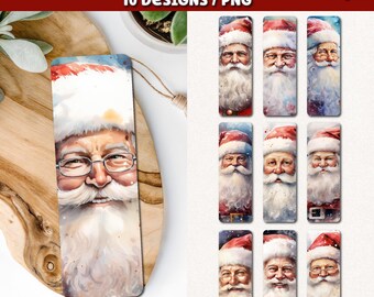 Christmas Santa Bookmarks, Santa Watercolor Art (10 PNG Designs)