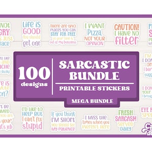 Sarcastic Printable Stickers, Funny Printable Stickers, Print and Cut stickers, Mega Sticker Bundle, snarky print n cut, Cut File for Cricut
