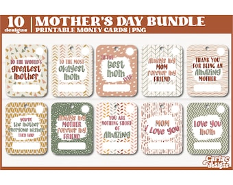 Mother's Day Money Card Bundle, Printable PNG (10 Designs)