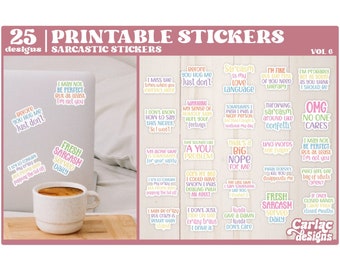 Sarcastic Quote Stickers | Funny Printable Sticker Bundle (Digital Download)