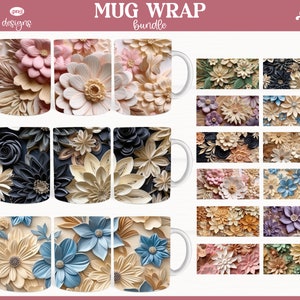 3D Mug Wrap sublimation Bundle, Mug Wrap Sublimation, 3d floral Mug wrap sublimation, coffee cup sublimation, tea mug sublimation