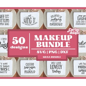 Paquete SVG de bolsa de maquillaje divertida, paquete mega de maquillaje, diseños de sublimación de bolsa de maquillaje, archivo de corte para Cricut
