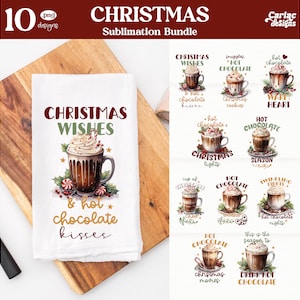 Hot Chocolate Kitchen Towel, Kitchen Towel Sublimation, Christmas Kitchen Towel Sublimation, hot chocolate tea towel sublimation