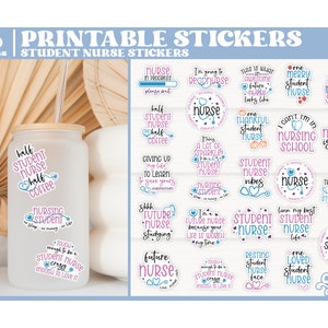 Afdrukbare stickers student verpleegkundige, grappige student verpleegkundige afdrukbare stickers, stickers afdrukken en knippen, bestanden voor de Cricut