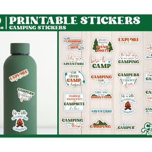Pegatinas imprimibles de camping / Pegatinas de montañas / Pegatinas PNG de camping para imprimir y cortar / -- Descarga digital --