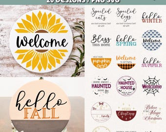 Welcome Sign SVG Bundle, Farmhouse round door sign