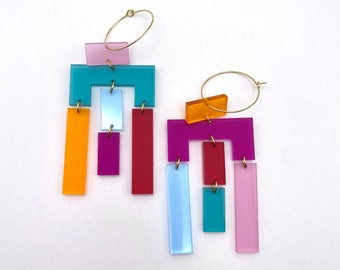 No.01 Statement Earrings Acrylic Jewelry Modern Colorful Plexiglass Laser Cut Handmade Pieces Funky Unique
