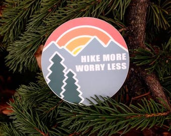 Hike More Worry Less Mountain Sunrise Sticker