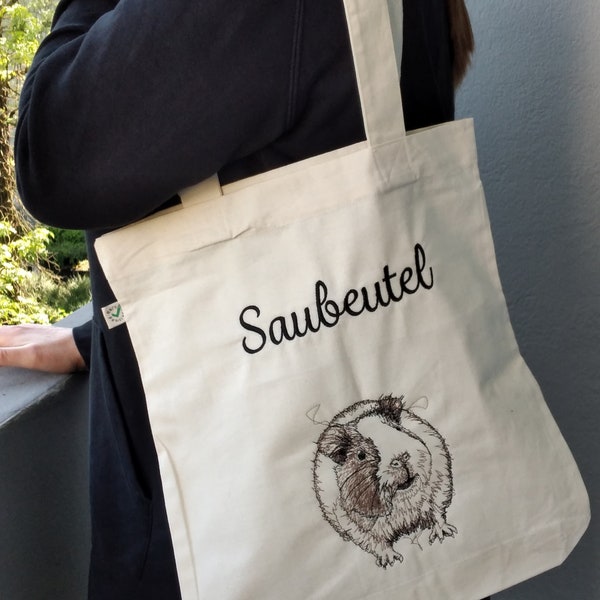 Guinea Pig Totebag, Embroidered Shopping Bag, Gift Idea for Guinea Pig Owners, Animal Lovers, Veterinarians