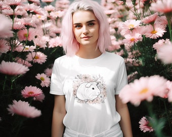 Minimalistisches Meerschweinchen T Shirt, für Meerschweinchenbesitzer, Tierfreunde, Blumenfreunde