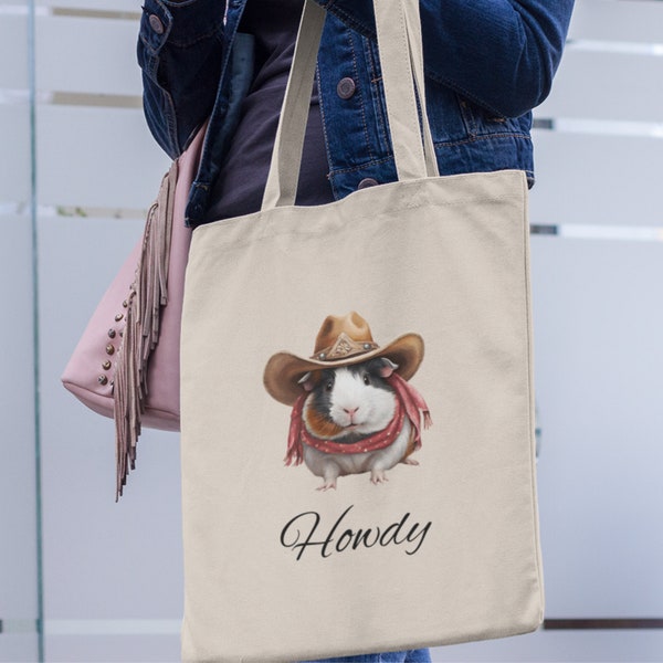 Western Tote Bag, Guinea Pig Tote Bag, Cowboy Guinea Pig, as a gift idea for friends, guinea pig owners, animal lovers