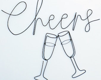 CHEERS, wire wall art phrase, iron wire wall decoration, living room wall art, kitchen wall art, unique gift
