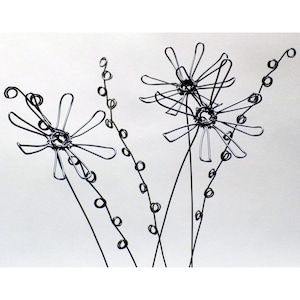 Unique Handmade Everlasting Wire Flower bouquet sculpture. 3 Flowers & 3 Grasses. Add chic luxury to a corner of your home.