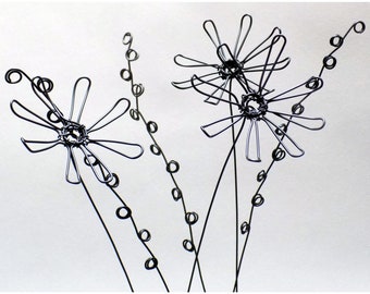 Handmade Everlasting Wire Flower Bouquet. 3 Flowers & 3 Grasses. Lovely unique gift. Add chic luxury to a corner of your home. Made to order