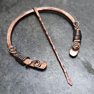 Solid copper with stainless steel detailing Celtic Style Shawl/Scarf fastener - Celtic/Irish/Scottish Kilt or Shawl pin. Penannular brooch.