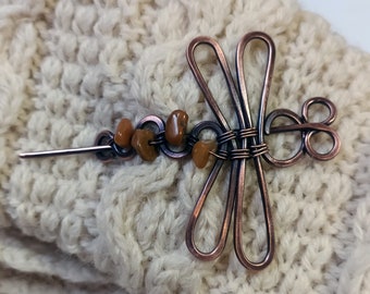 Dragonfly hair barrette, scarf/shawl/cardigan pin or brooch, Multi purpose fashion accessory. Wire wrapped brooch.