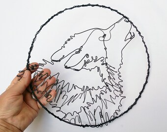 Howling Wolf - Wire Wall Art - wolf, howling wolf - iron wire wreath - handmade, made to order