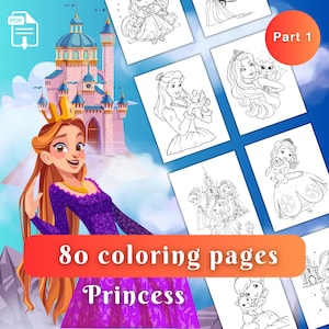 Princess Coloring Sheets: 80 Beautiful Pictures with Different Princess, Coloring Book for kids, Coloring Pages for Girls