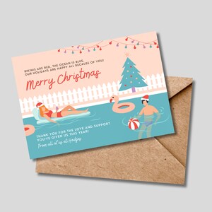 Cartolina di Natale estiva Download digitale Biglietto di auguri stampabile / Albero di Natale / Biglietti di auguri / Babbo Natale / Vacanza in piscina