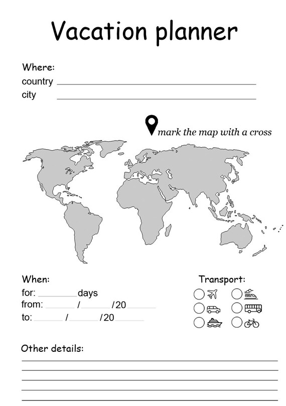 travel printable travel planner trip planner vacation organizer trip details sheet vacation journal packing checklist holiday planner vacation map planner