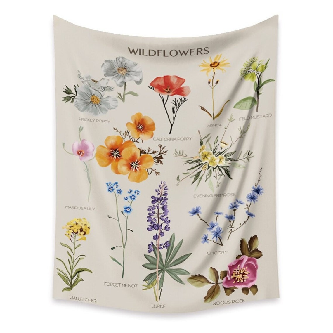 Botanical Wildflower Tapestry Wall Hanging Flower Reference Etsy