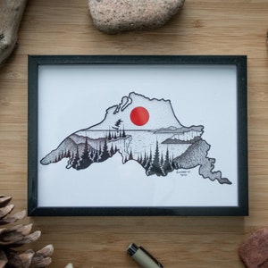 Lake Superior Silhouette - Pen and Ink PRINT - (2020 Design)