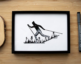 Male Nordic Skier - Pen and Ink PRINT