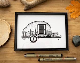 Teardrop Camping Trailer - Pen and Ink PRINT