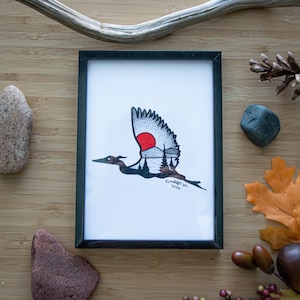 Flying Heron - Pen and Ink PRINT