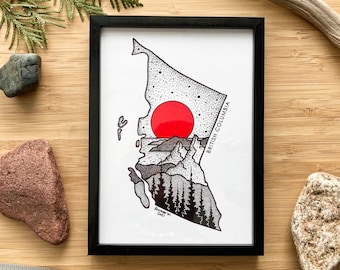Karta över British Columbia - Penna och bläcktryck