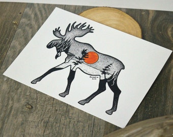Moose Silhouette - Pen and Ink PRINT