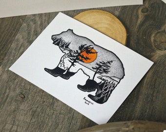Bear Silhouette - Pen and Ink PRINT