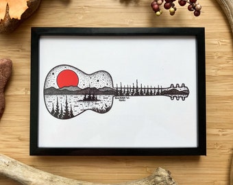 Guitar Silhouette - Pen and Ink PRINT