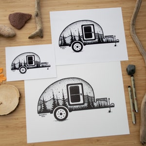 Teardrop Camping Trailer Pen and Ink PRINT image 2